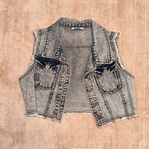 Blue denim jean cropped vest